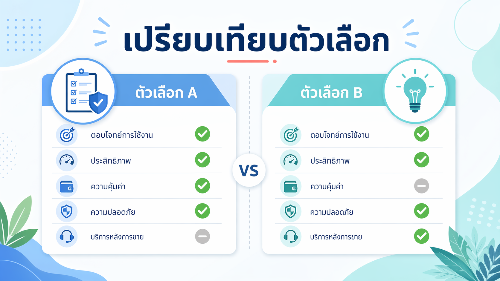 ภาพประกอบอินโฟกราฟิก เปรียบเทียบตัวเลือก
